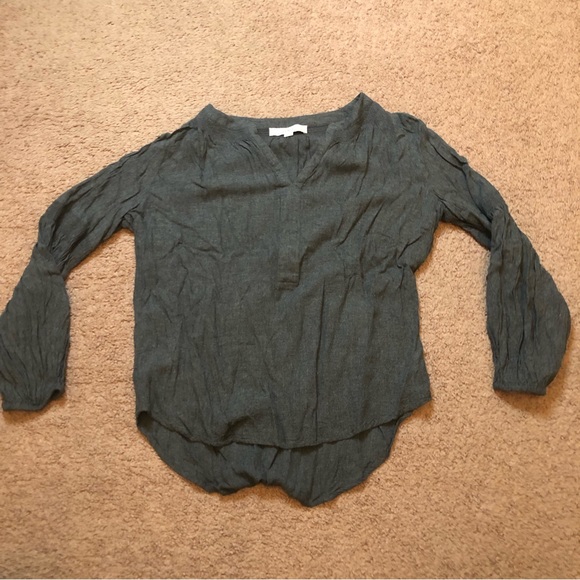 Loft Womans Top SP Grey Rayon Solid 3/4 Sleeve V-neck Balloon Sleeve India - Picture 3 of 7